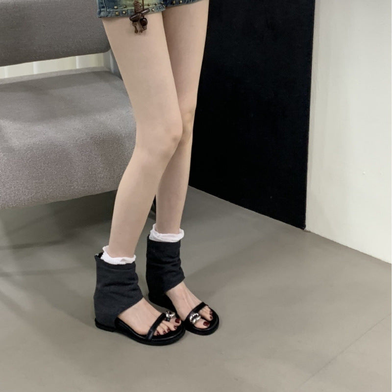 Women's Retro Old Money Style Metal Buckle Open Toe Summer Outer Thick-soles Slippers