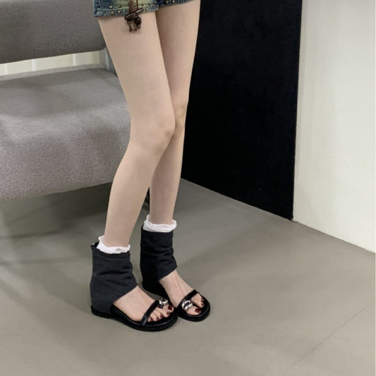 Women's Retro Old Money Style Metal Buckle Open Toe Summer Outer Thick-soles Slippers