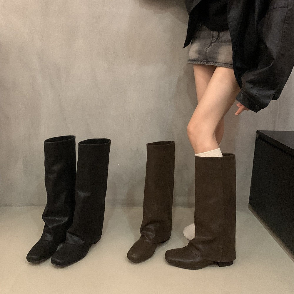 Women's Leg Pantyhose Autumn Square Toe Knight Women's Leather Boots