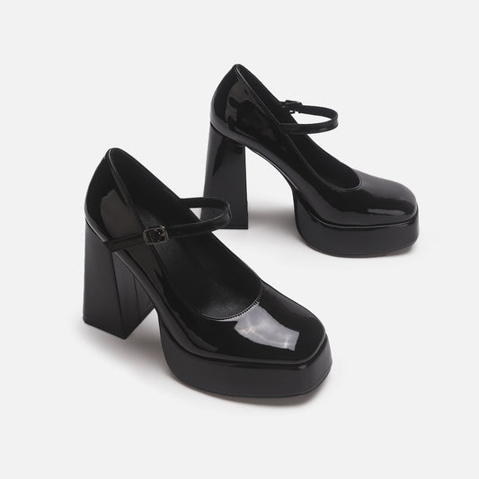 Women's Chunky Mary Jane High Single-layer Bridesmaid Leather Shoes