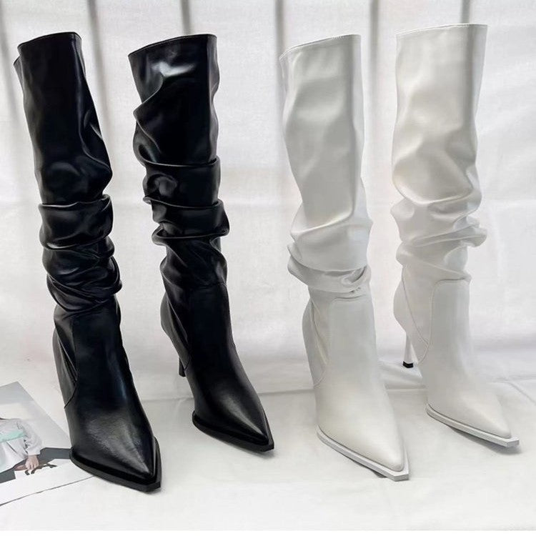 Women's Pleated High Autumn Stiletto Pile Style Boots