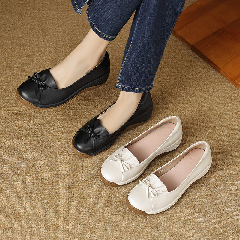 Shallow Mouth Pumps Mom Genuine Wedge Comfortable Soft Bottom Mid Heels
