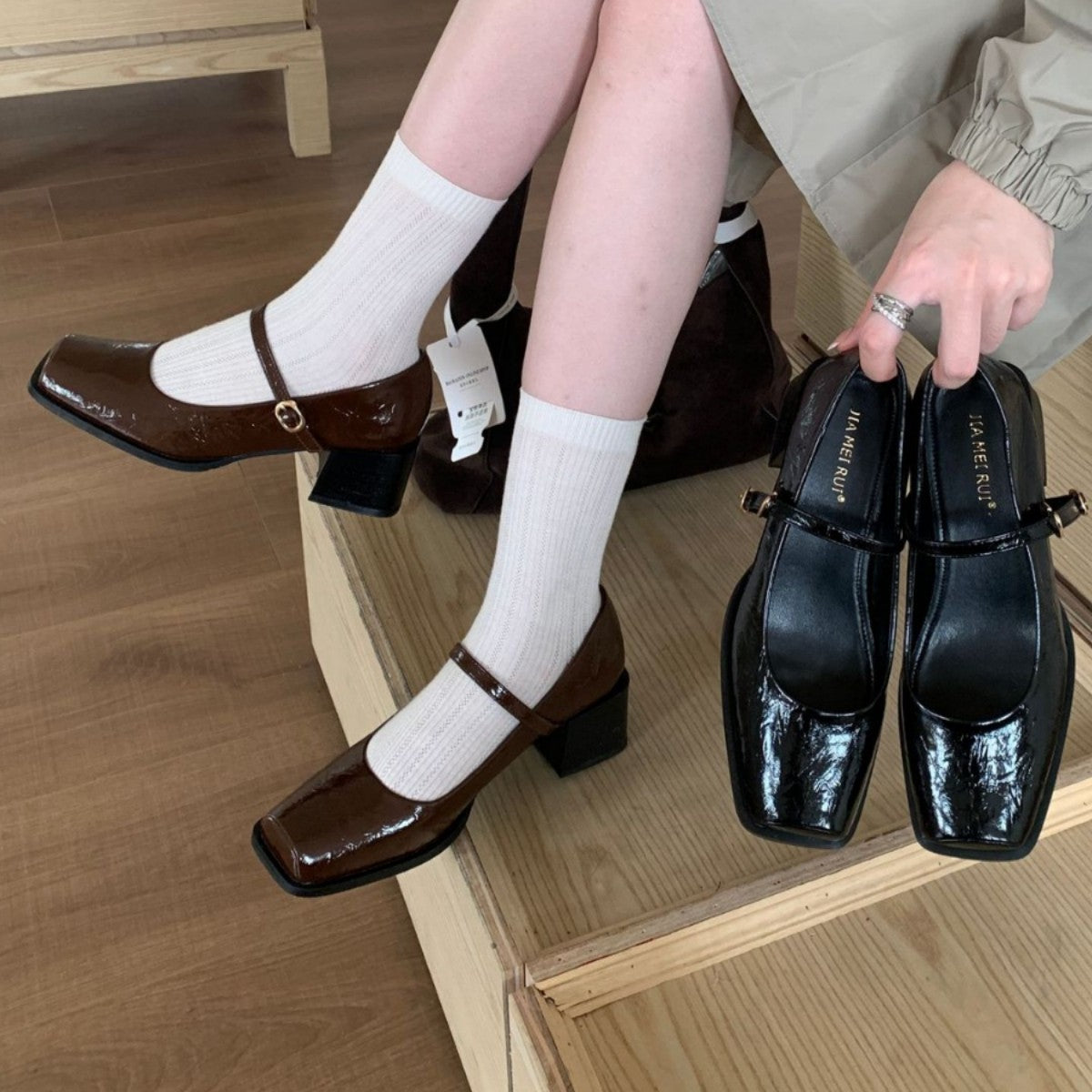 Women's Classy French Style Mary Jane Chunky Shallow Heels