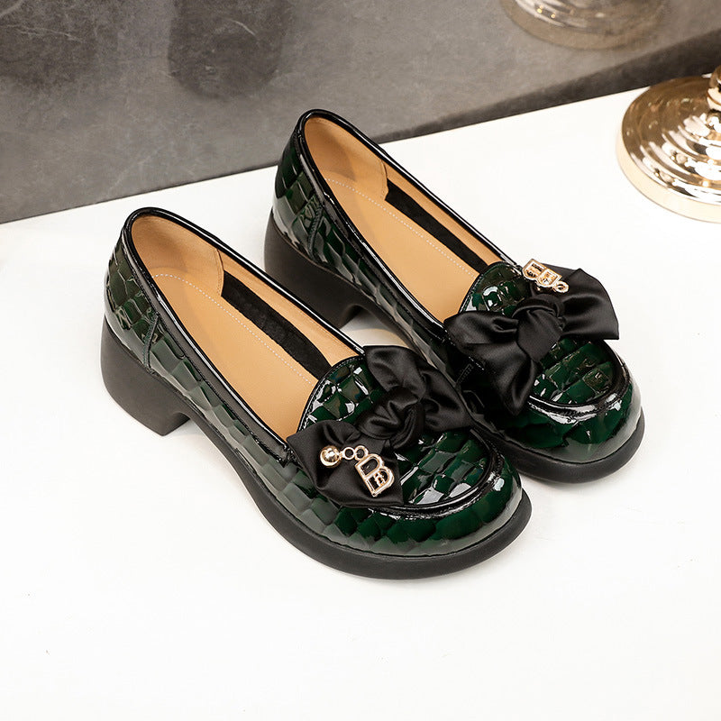 Women's Autumn Vintage Mid Platform Slip-on Bow Casual Shoes