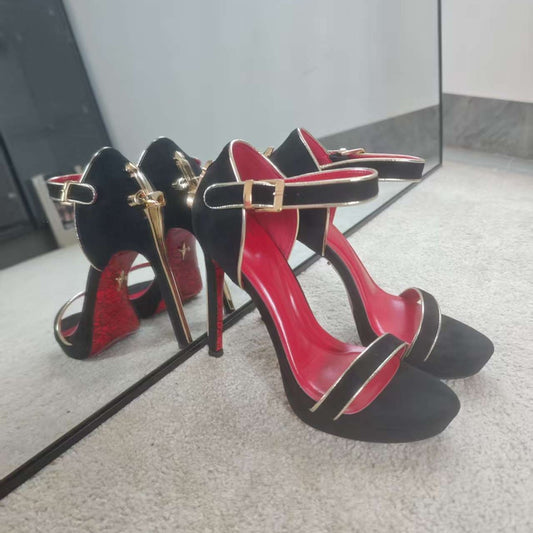 Women's Genuine Sword Truncheon Black Retro Sharp Blade Sandals