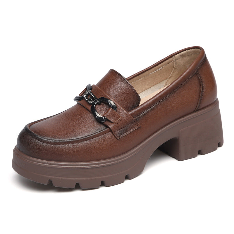 Women's Chunky Platform Autumn Genuine Retro British Women's Shoes