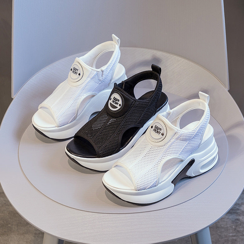 Women's White Breathable Mesh Surface Flying Woven Height Sandals