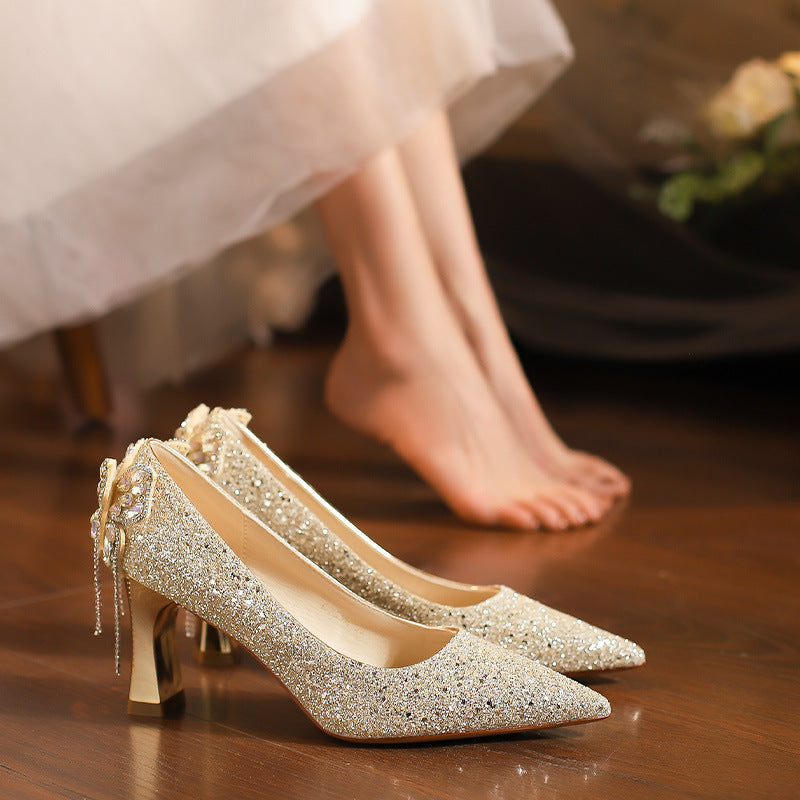 Wedding Dress Bride Champagne Bridesmaid Rhinestone Women's Fashion Shoes