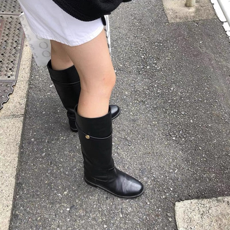 Style Tall Knight Below The Knee Straight Niche Fashion Women's Leather Boots