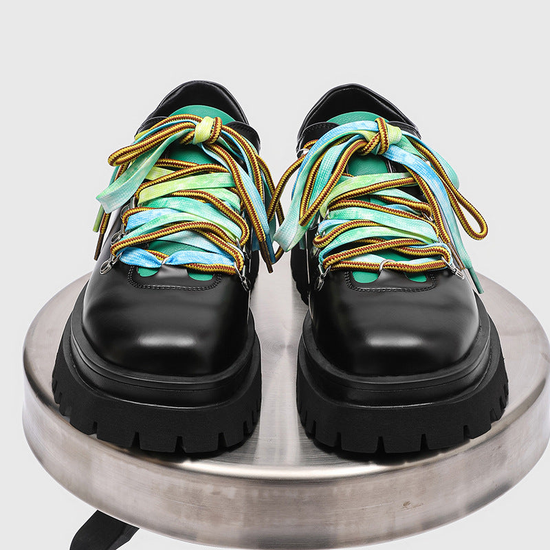 Color Shoelaces Fashion Thick-soled British Style Men's Casual Leather Shoes