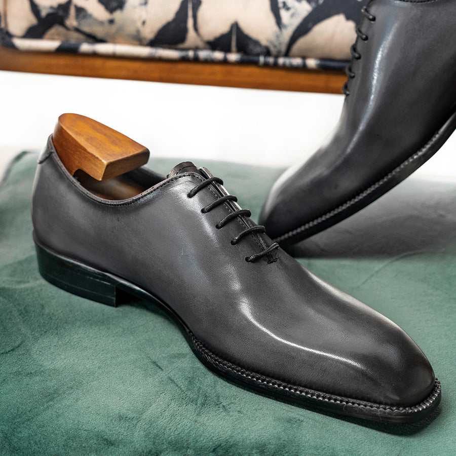 Men's One-piece Oxford Formal Wear Genuine British Men's Business Leather Shoes