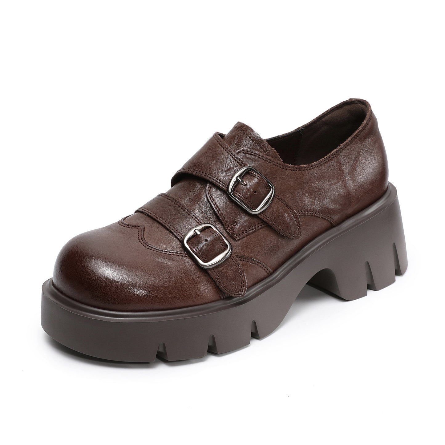 Women's British Retro Spring Thick-soled Small Fashionable Show Feet Leather Shoes
