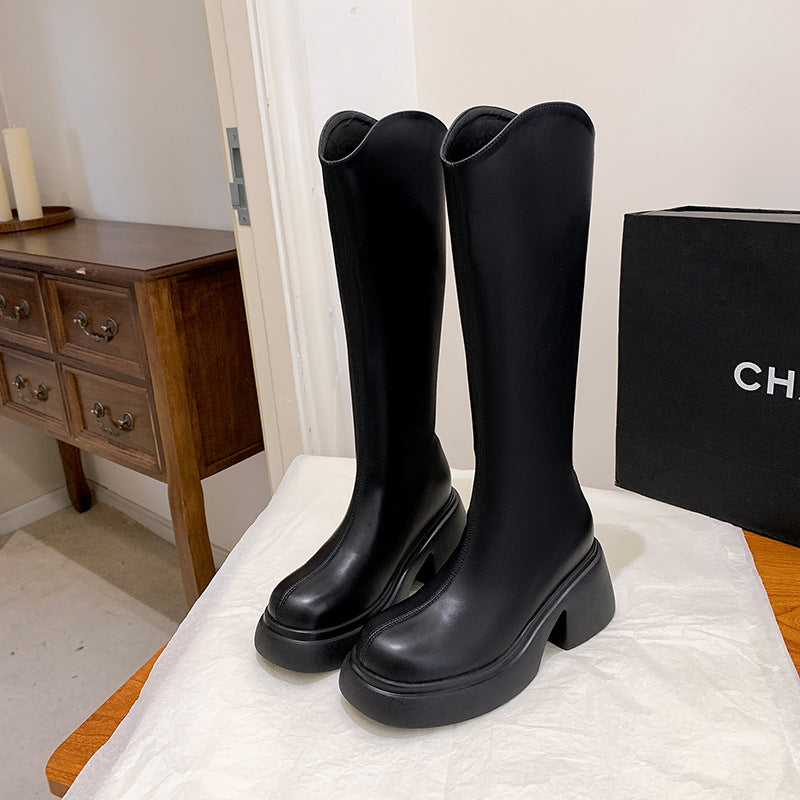 Women's V Cut Below The Knee Back Boots