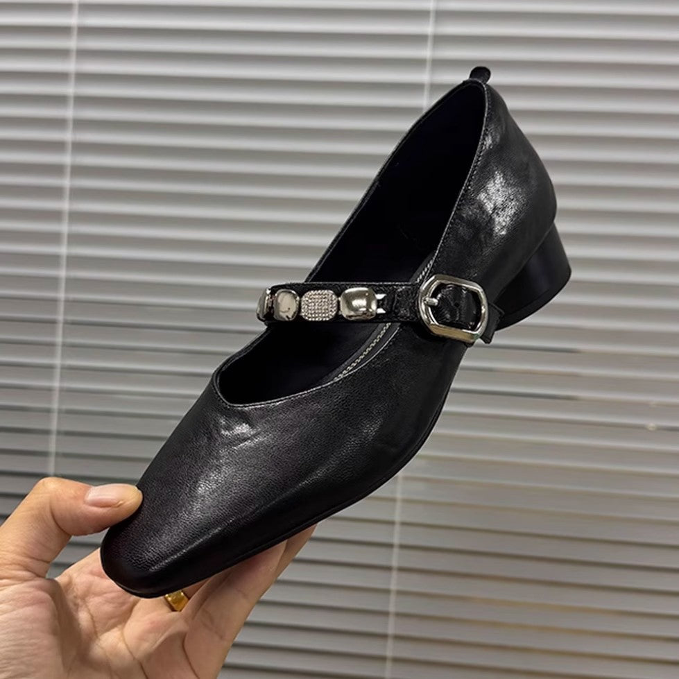 Women's Thick Mary Jane Shallow Mouth Metal Buckle With Commuter French Women's Shoes