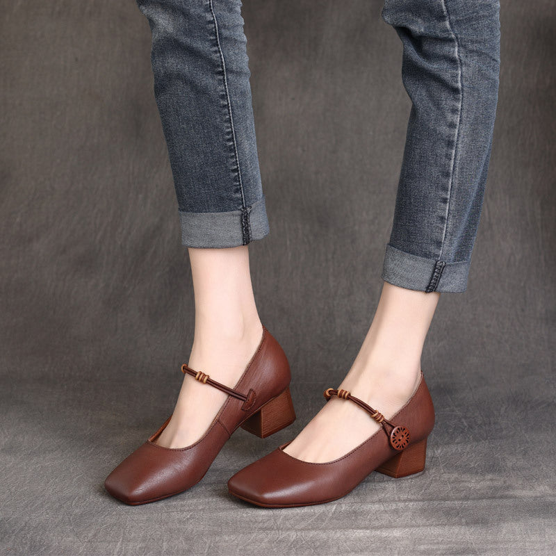 Spring British Style Square Head Belt Buckle Strap Chunky Women's Casual Shoes