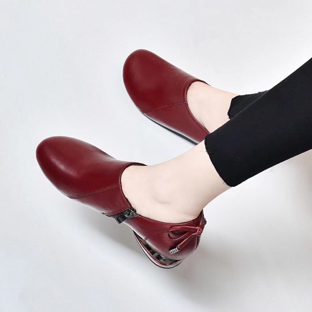 Genuine Round Toe Flat Bottom Bow Small Single-layer Soft Women's Casual Shoes
