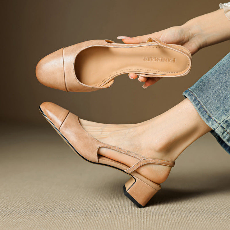 Women's Strap Toe Cap Back Mid Temperament Empty Versatile Sandals