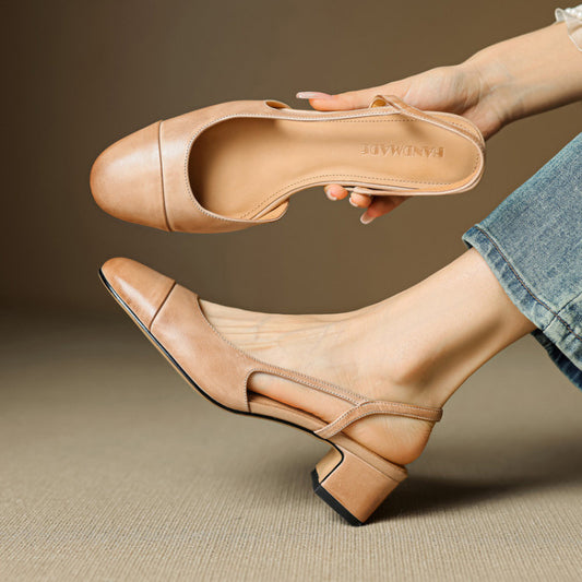 Women's Strap Toe Cap Back Mid Temperament Empty Versatile Sandals