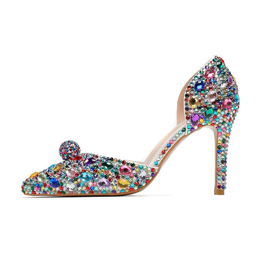 Toe Floral High Low-cut Slip-on Plus Size Rhinestone Bridal Women's Fashion Shoes