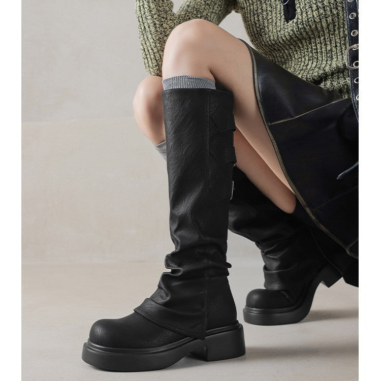 Women's Waste Soil Style Chunky Platform Retro Heels