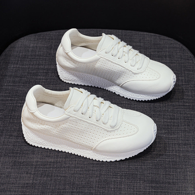 Women's First Layer Cowhide Breathable White For Summer Thick Bottom Women's Casual Shoes