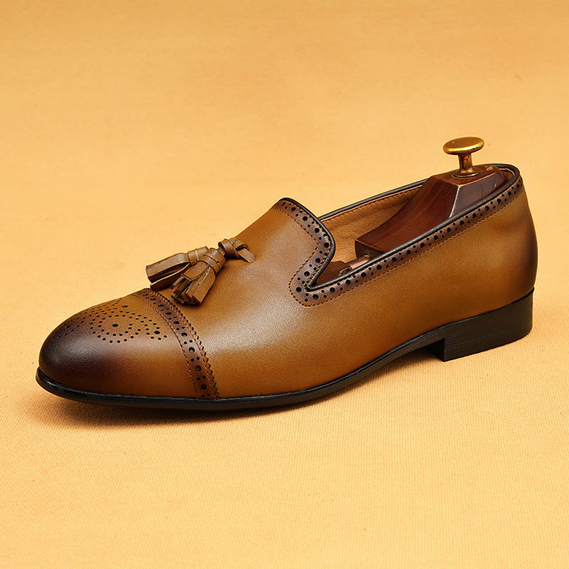 Men's Non-british Style Carving Business Slip-on Tassel Loafers