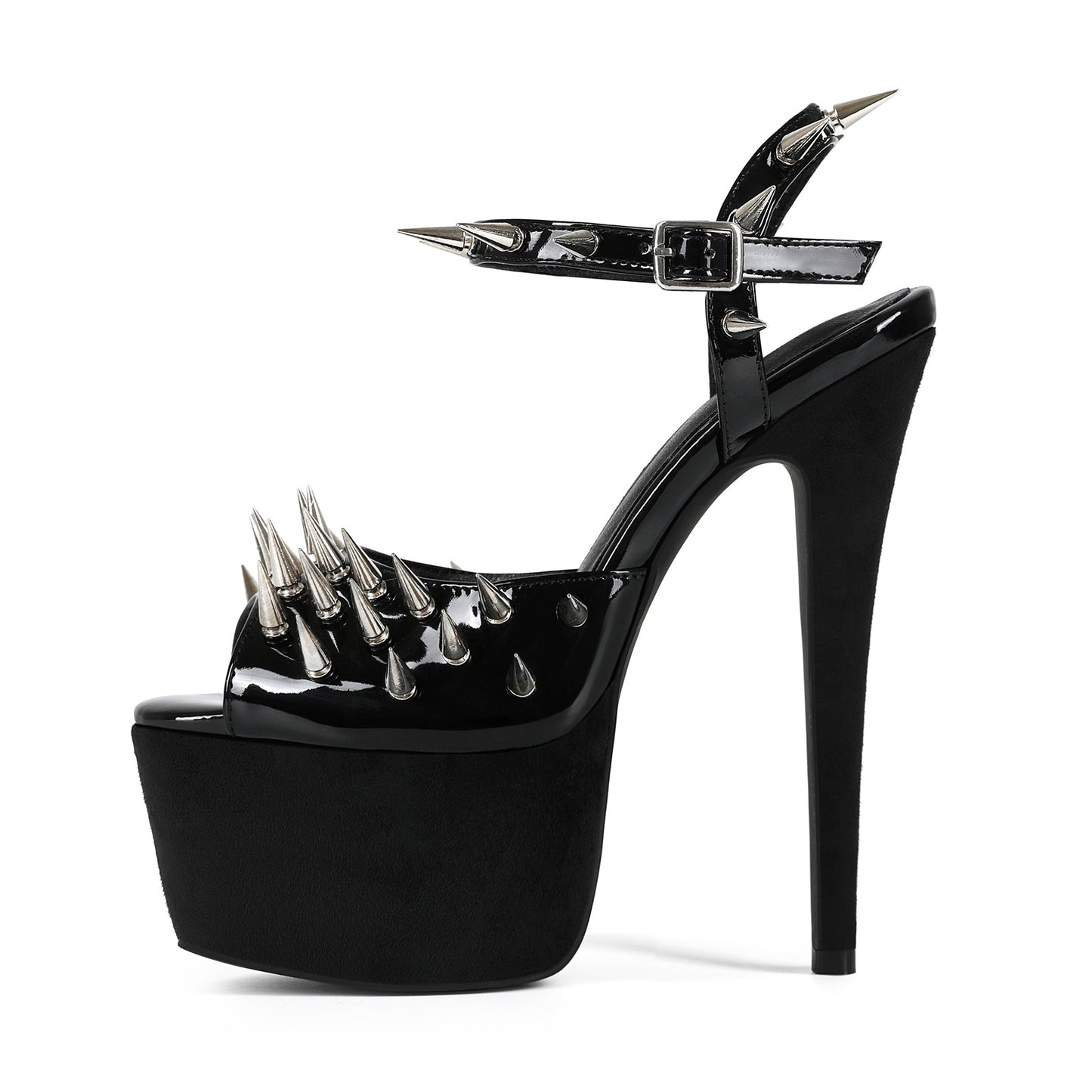 Women's Nightclub Sexy Rivet Black Platform Stiletto Large High Heeled Sandals