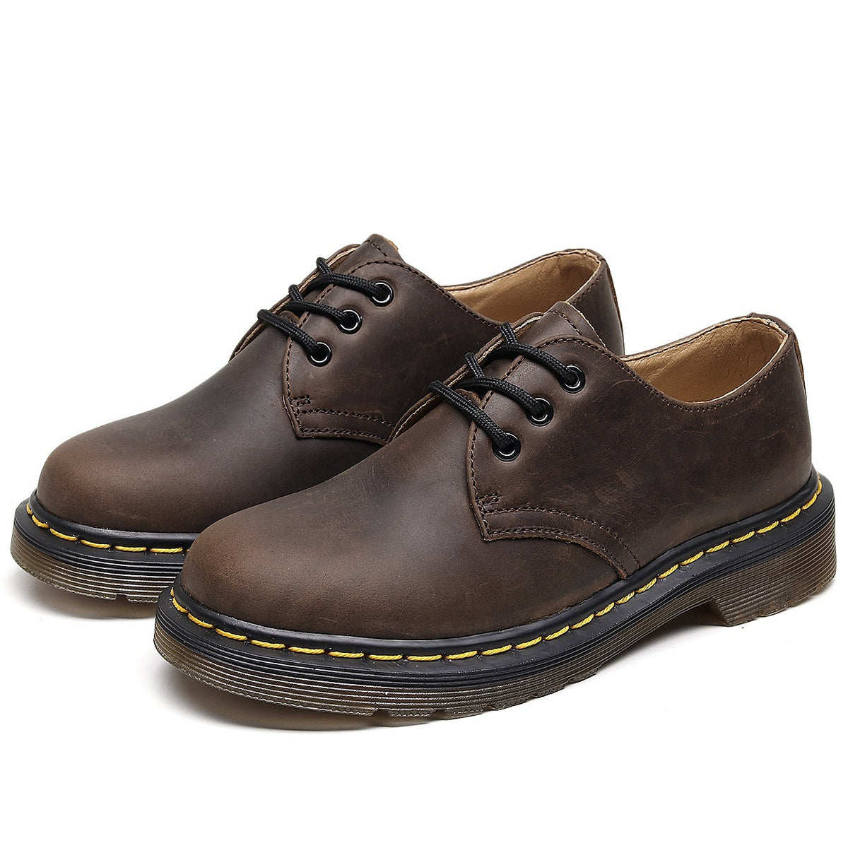 Women's & Men's First Layer Low Top Crazy Horse Brown Plus Size Short Leather Shoes