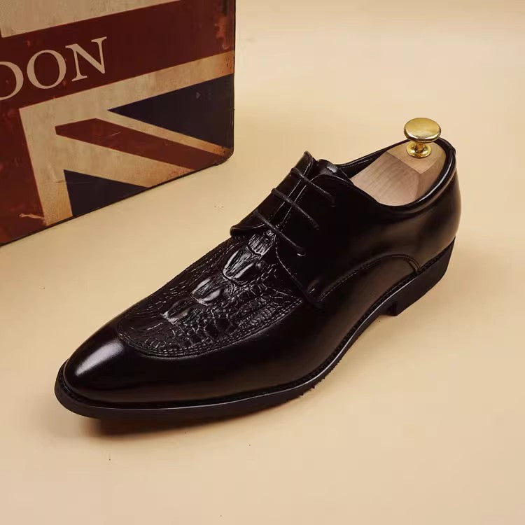 Men's Formal Wear Office British Pointed Crocodile Pattern Date Men's Business Leather Shoes