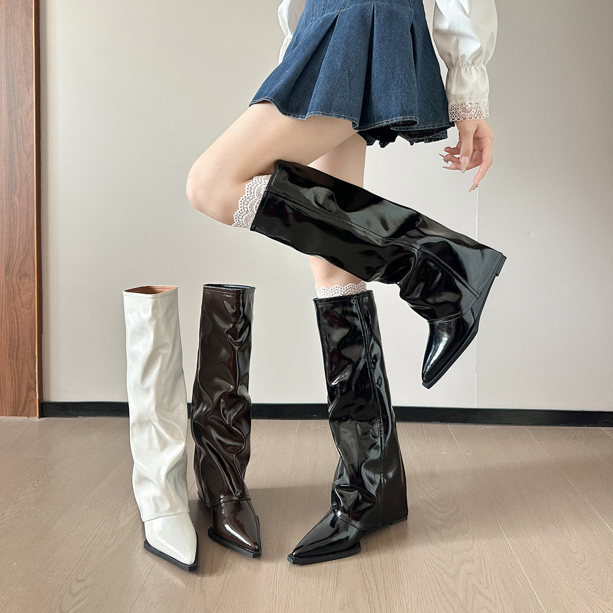 Women's The Knee Pointed Toe Pantyhose Slimming Boots