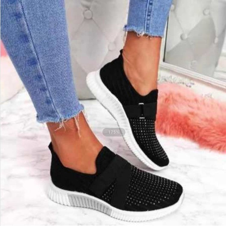 Women's Plus Size Spring Flying Woven Rhinestone Casual Shoes