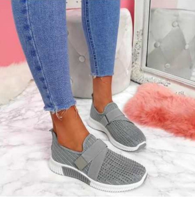 Women's Plus Size Spring Flying Woven Rhinestone Casual Shoes