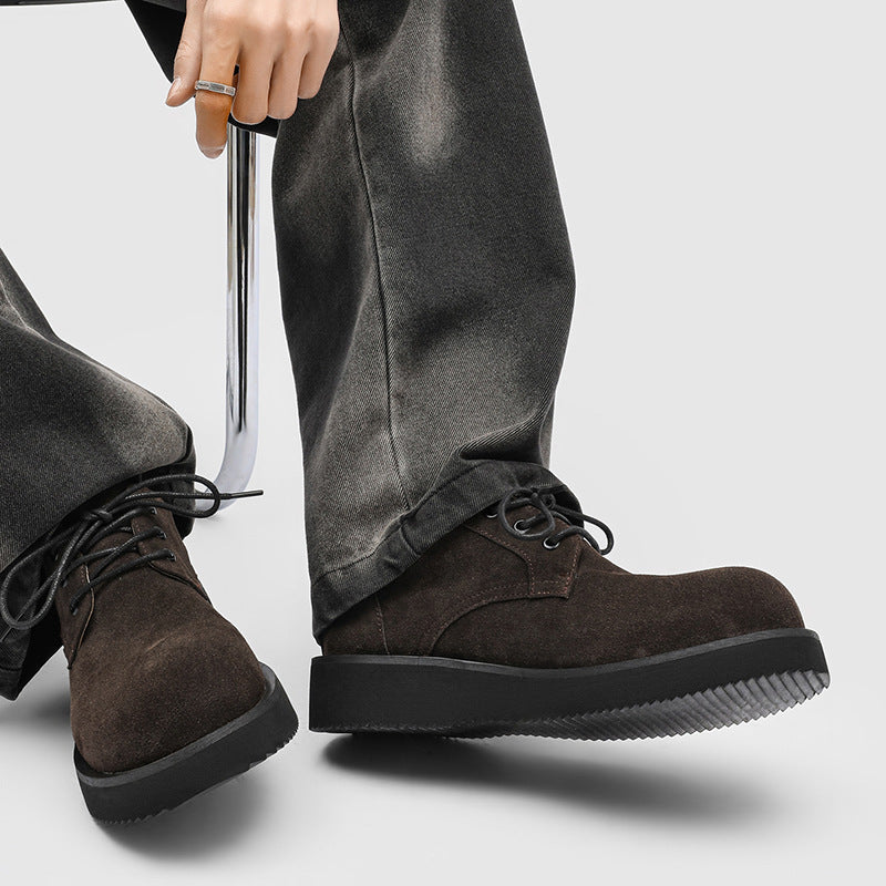 Men's Thick Sole Increased Big Head Derby British Style Men's Shoes