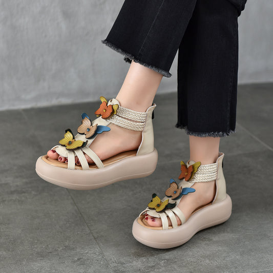 Women's Artistic Retro Shape Roman Muffin Genuine Platform Sandals