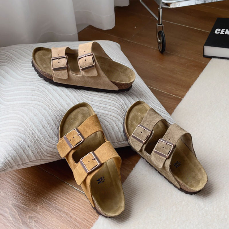 Women's & Men's Full Cowhide Summer Genuine Cork Platform Slippers