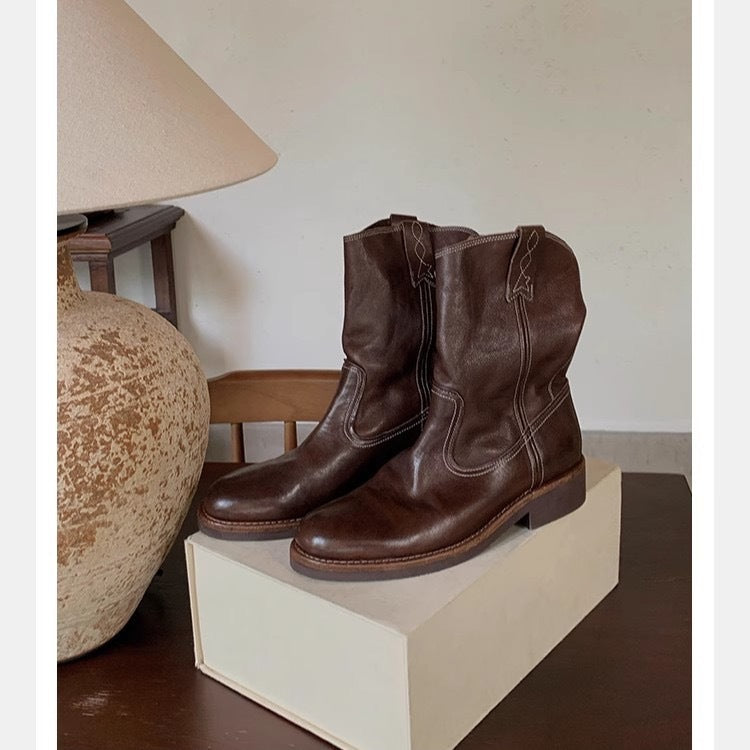 Women's Genuine V Cut Knee-high Chunky Ankle Snow Boots