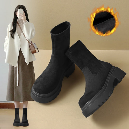 Stretch Winter Veet Thermal Booties High Thin Thick Women's Cotton Shoes