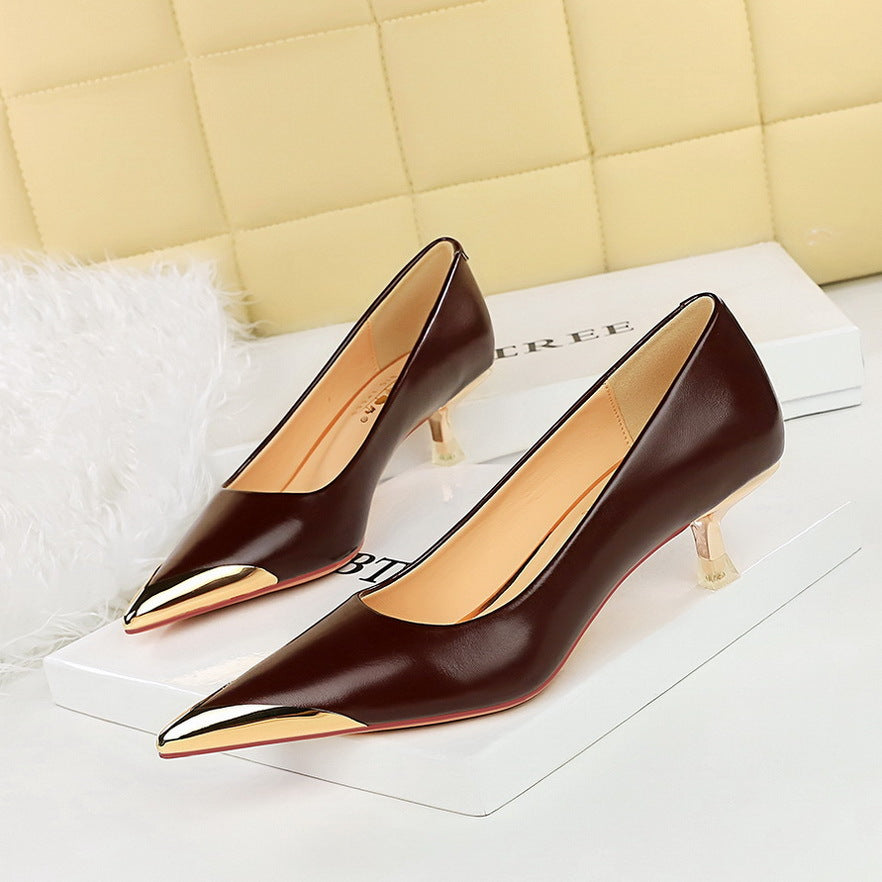 Women's Banquet High Stiletto Shallow Mouth Metal Pointed Women's Shoes