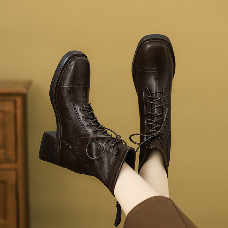 Booties Thick High Martin Retro Slimming Back Women's Leather Boots