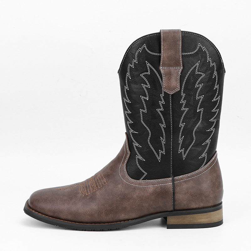 Men's Western Denim Square Toe Embroidery Machine Boots