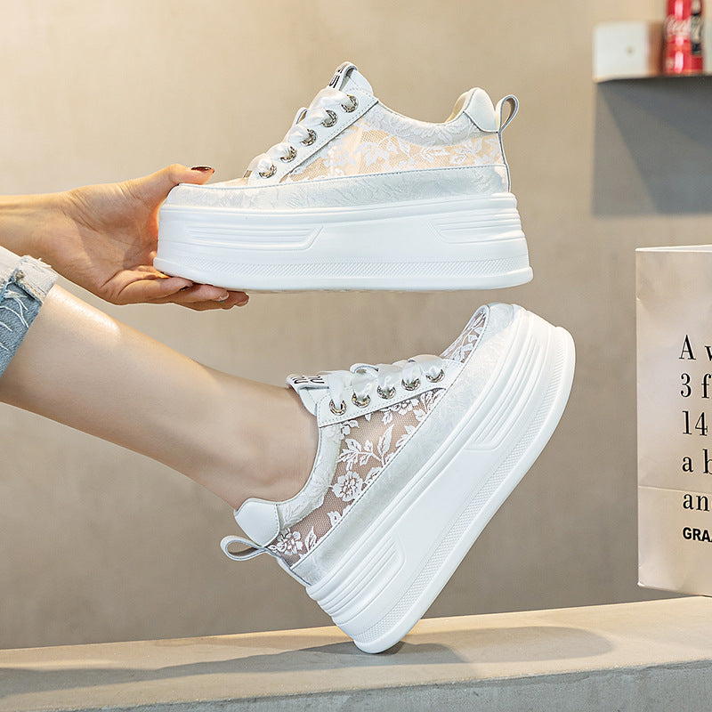 Women's Height Increasing Insole Lace Hollow Mesh Women's Sports Shoes