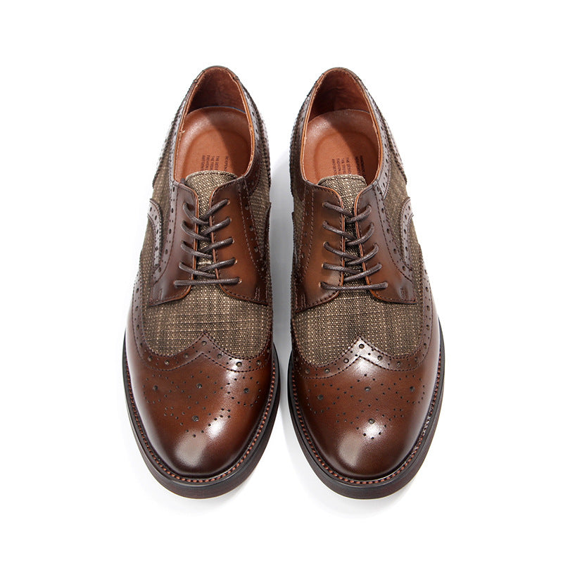 Men's British Brogue Carved Fabric Stitching Retro Leather Shoes