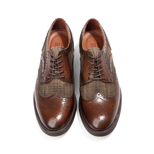 Men's British Brogue Carved Fabric Stitching Retro Leather Shoes