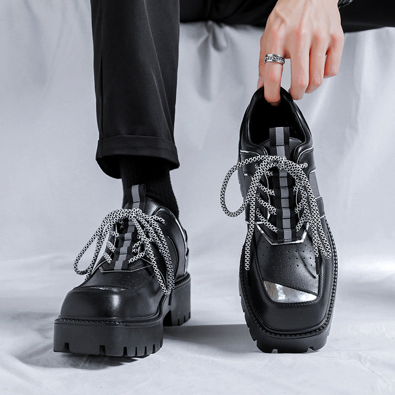 Men's High-grade Korean Thick-soled Hair Stylist Square Leather Shoes