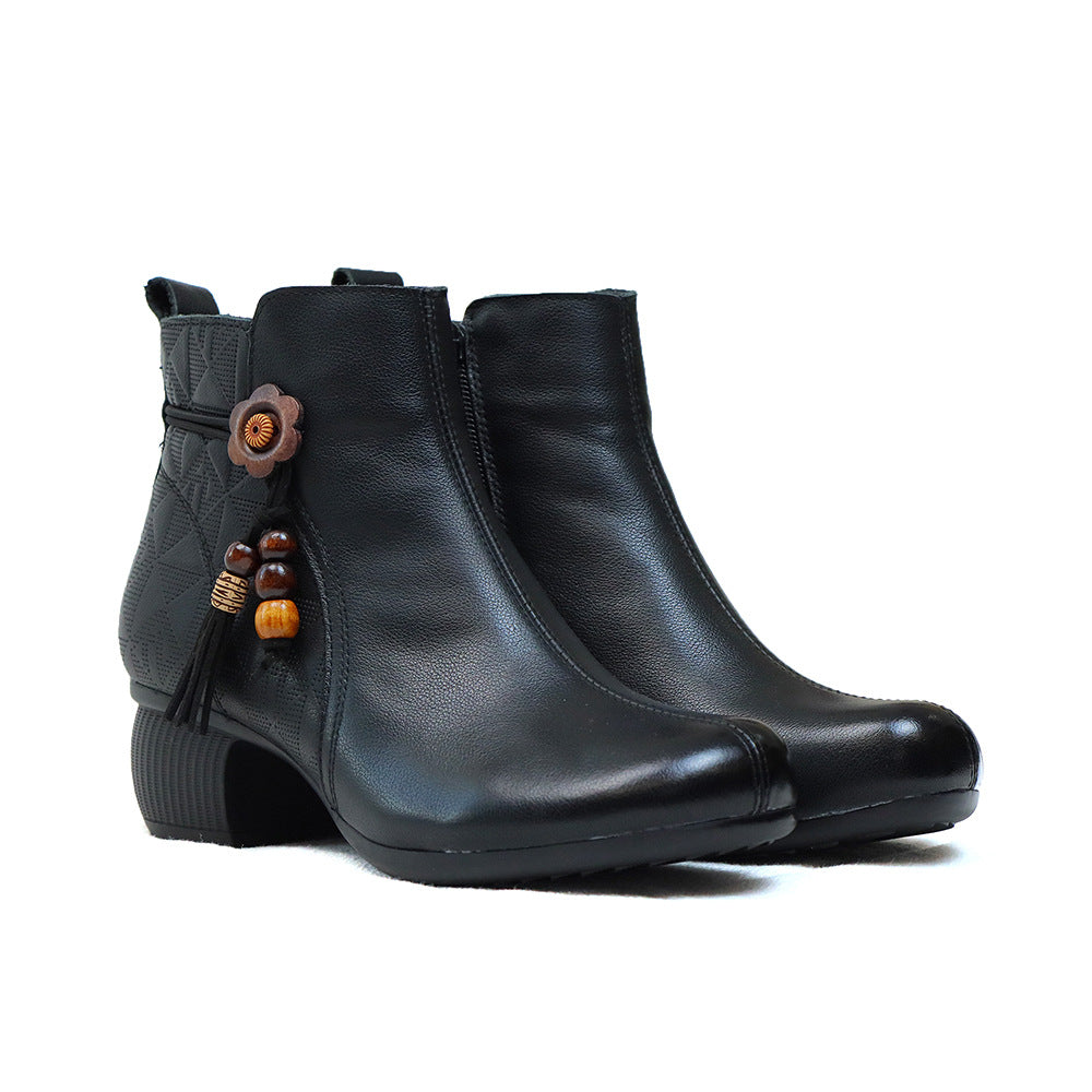 Women's Ethnic Style Retro Chunky Beaded Round Toe Women's Shoes