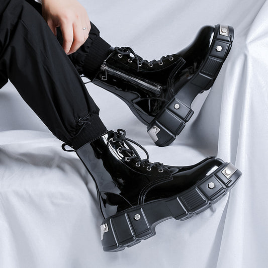 Men's Spring Patent Fashionable Martin British Style Men's Shoes