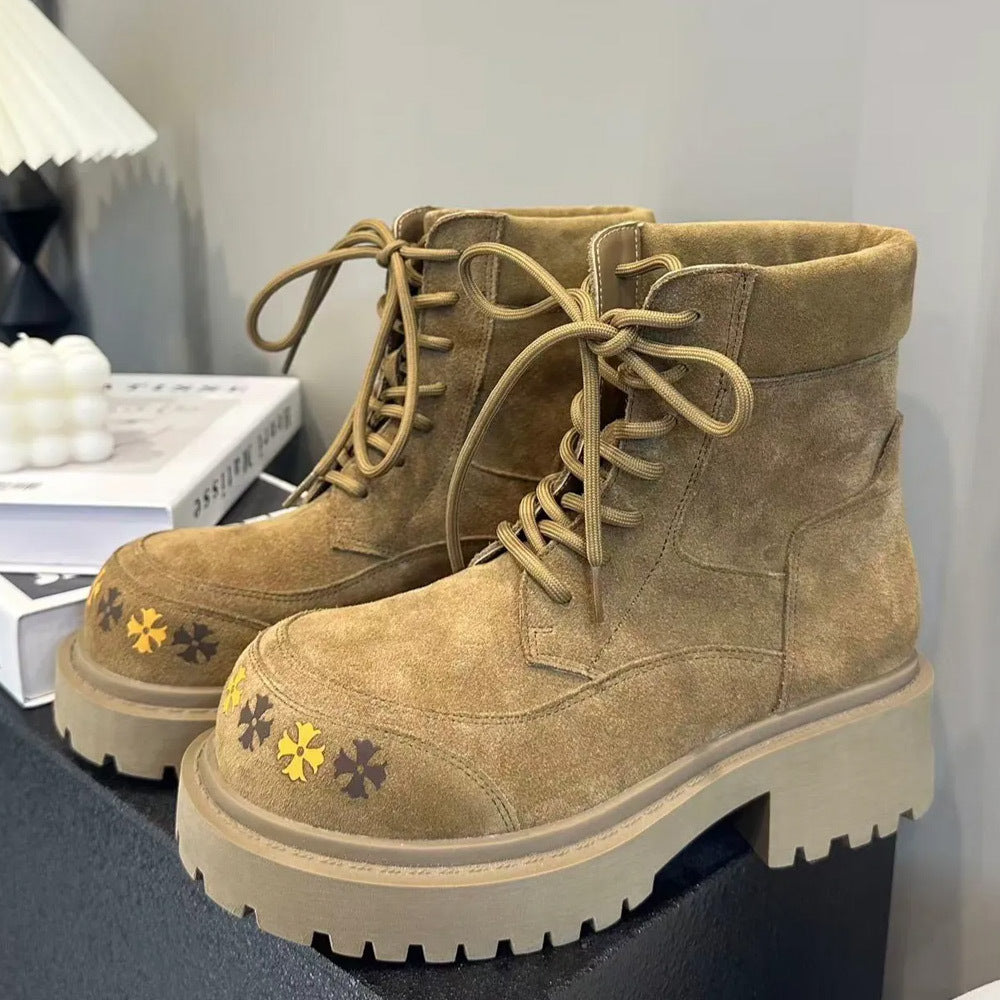 Women's Genuine Frosted Martin Platform Motorcycle British Style Tooling Women's Leather Boots