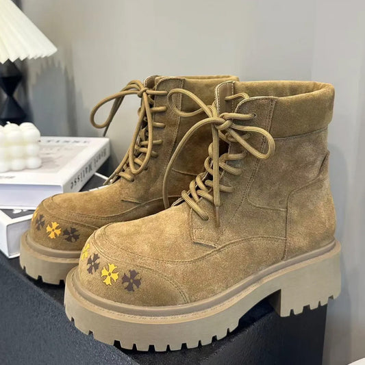 Women's Genuine Frosted Martin Platform Motorcycle British Style Tooling Women's Leather Boots