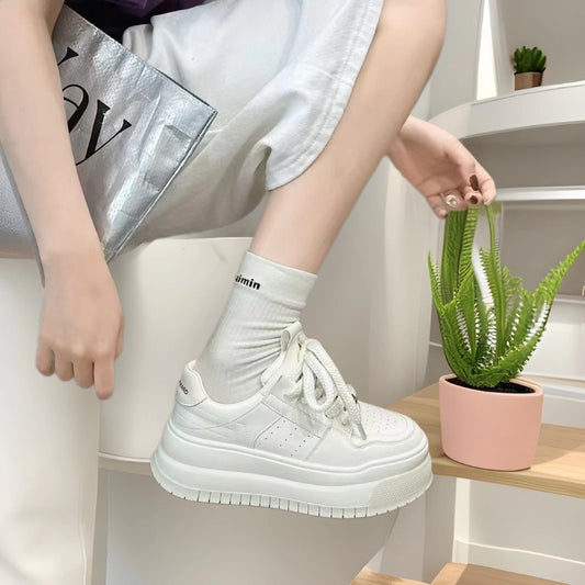 Women's Thick-soled Height Increasing Fashionable White Pumps Sneakers