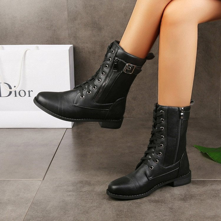 Plus Size Round Head Chunky Side Boots